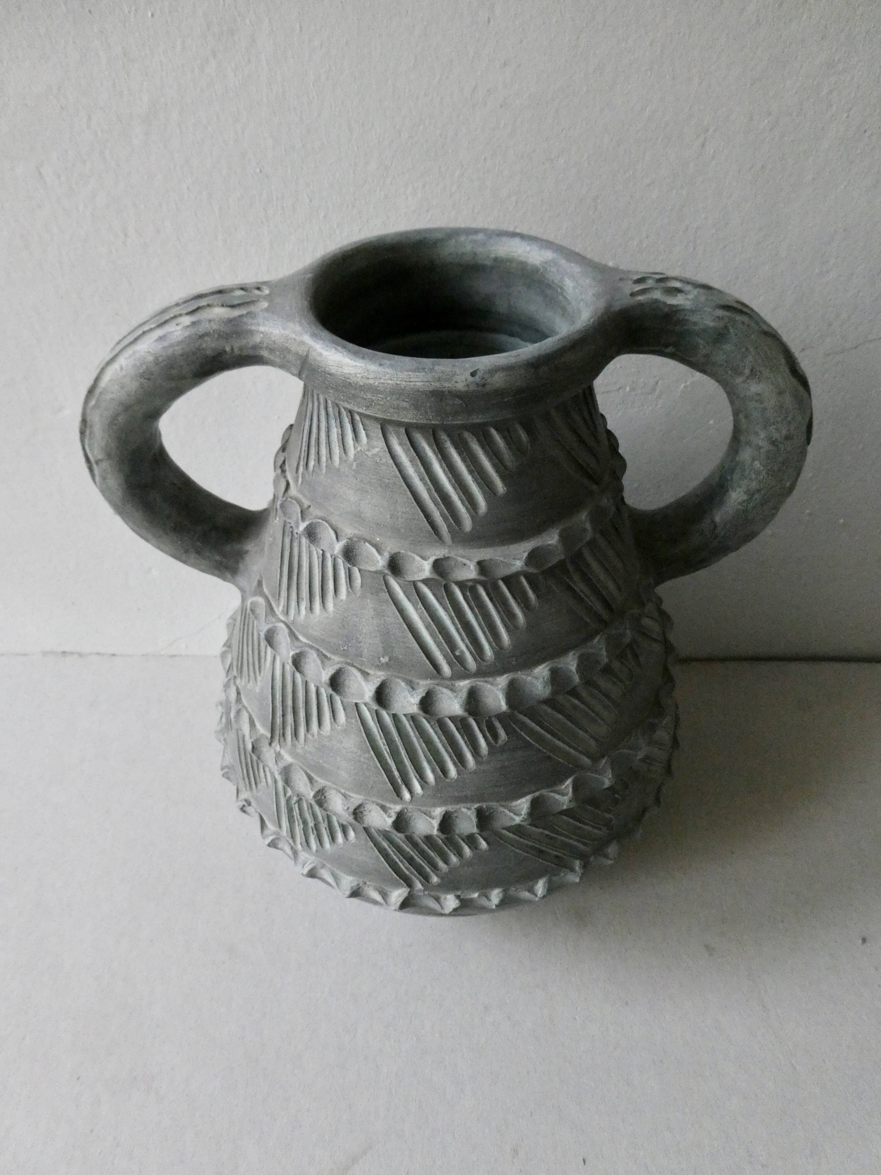 Patinated terracotta vase, brutalist style, Gerunda Spain, height 31 cm
