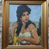 Painting 1950 signed bohemian portrait