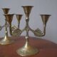 Pair of brass candlesticks in gold metal, Scandinavian bohemian decoration, old candlesticks