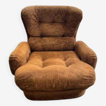 Brown velvet armchair space age 70s