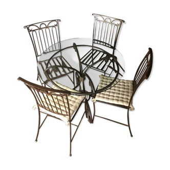 Table fer forgé et 4 chaises