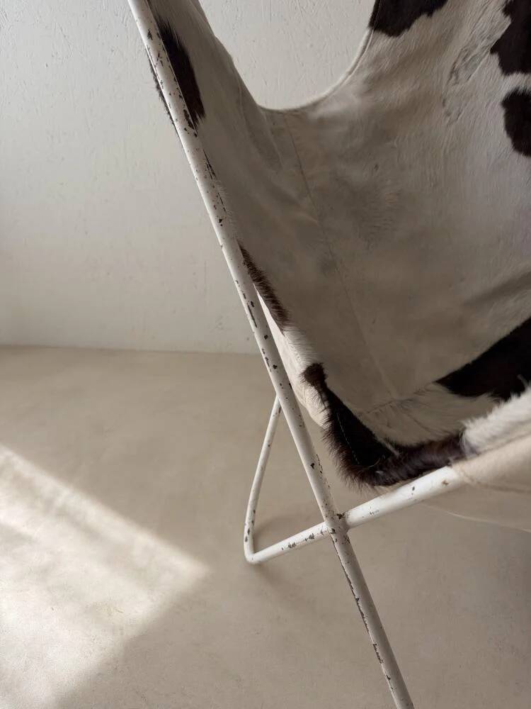 Fauteuil papillon vintage en cuir de vache des années 1970