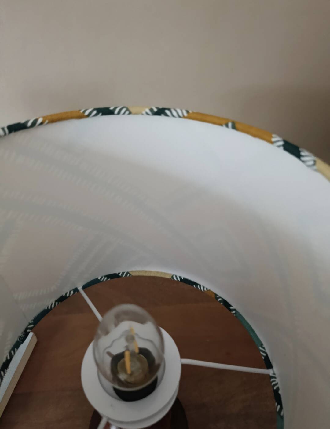 rustic chic turned wooden floor lamp, graphic linen lampshade