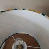 rustic chic turned wooden floor lamp, graphic linen lampshade