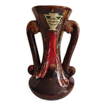 Vintage Vallauris Vase with Drip Glaze – Hand Decorated – 1950s/60s