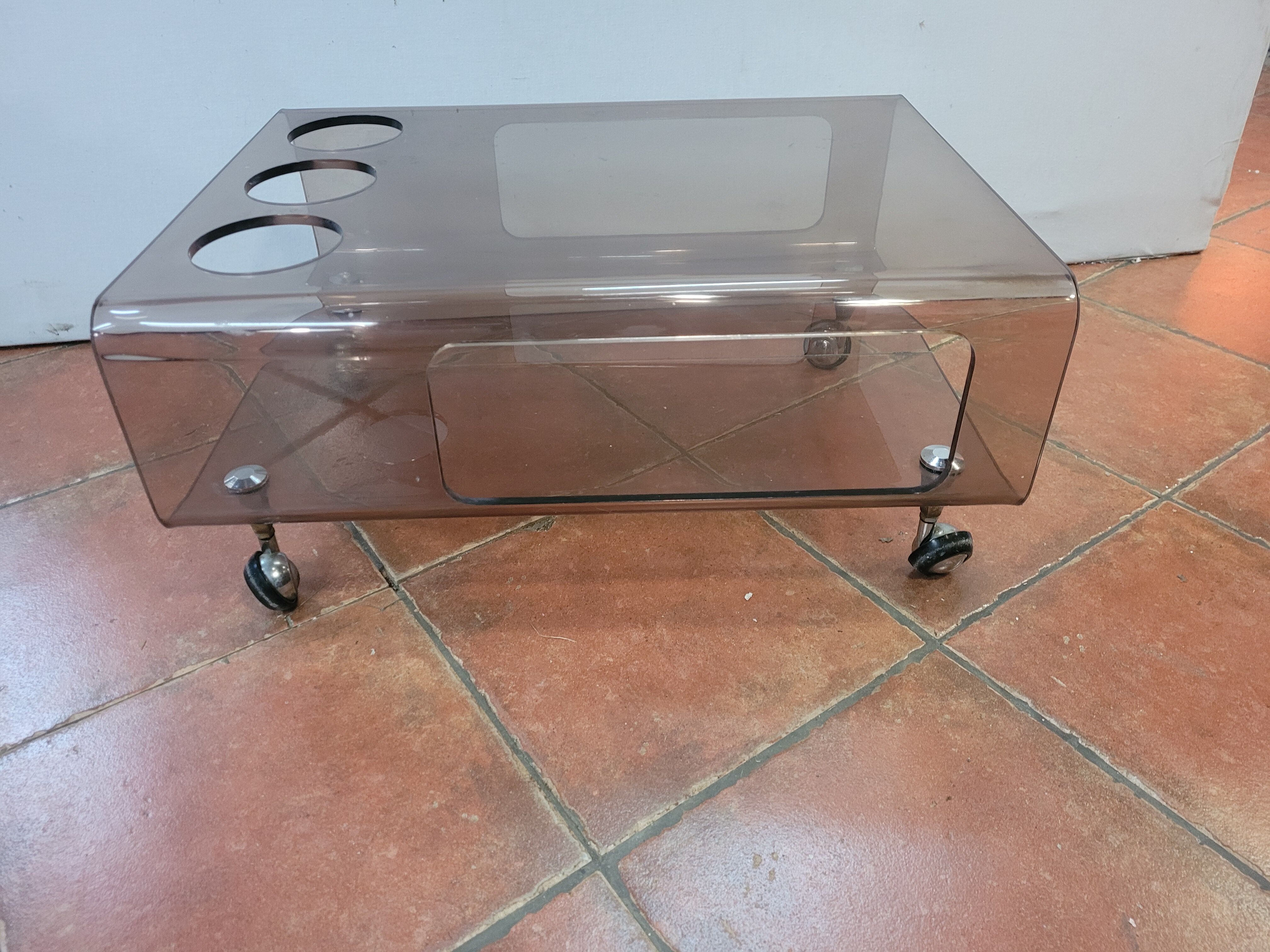 Smoked plexiglass coffee table from the 70s