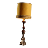 Antique carved wooden candelabrum in gold and fabric, 20th century