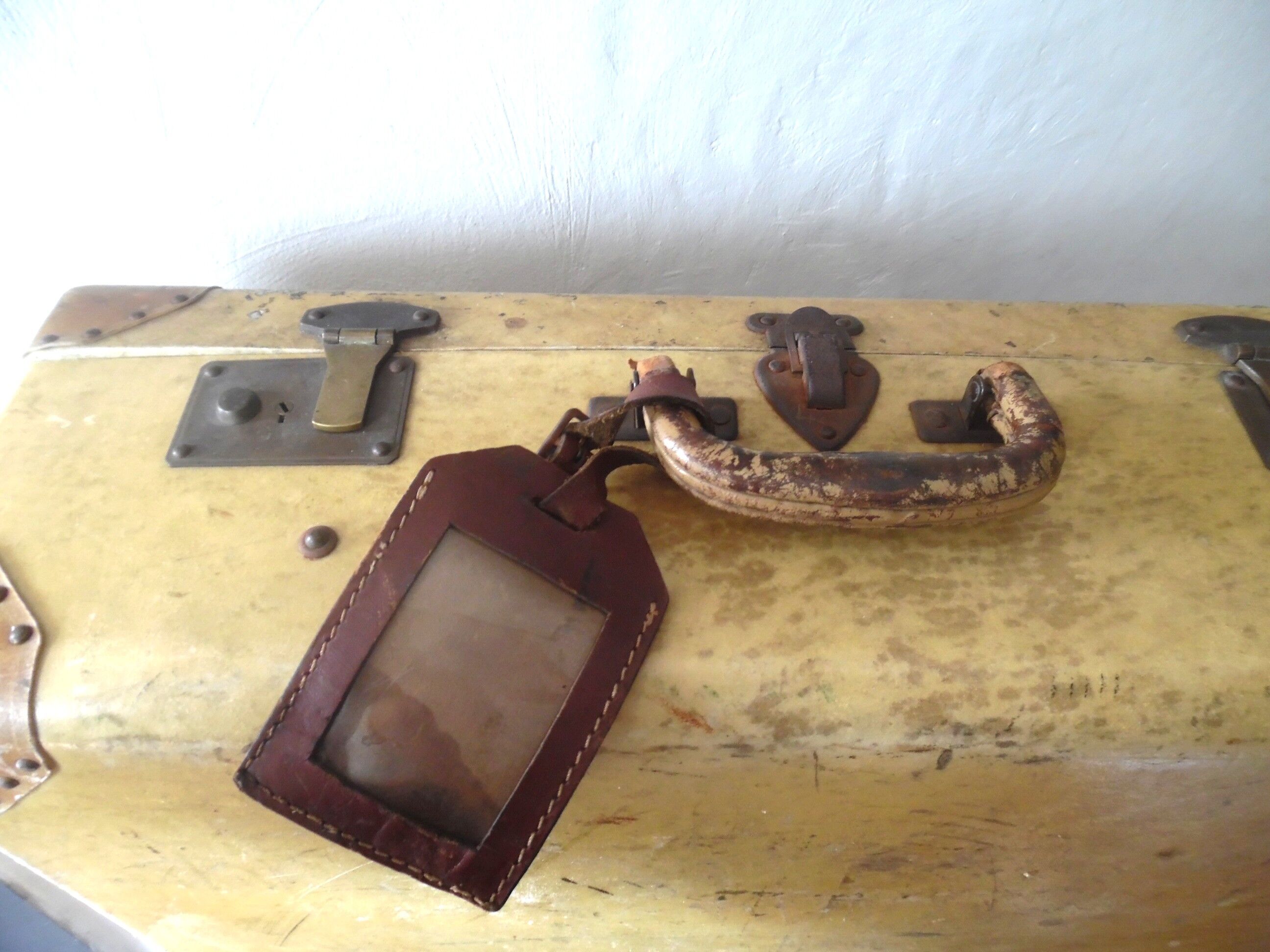 Old suitcase, wood and skin