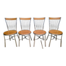 Lot suite série de 4 chaises Vintage en bois et métal chromé