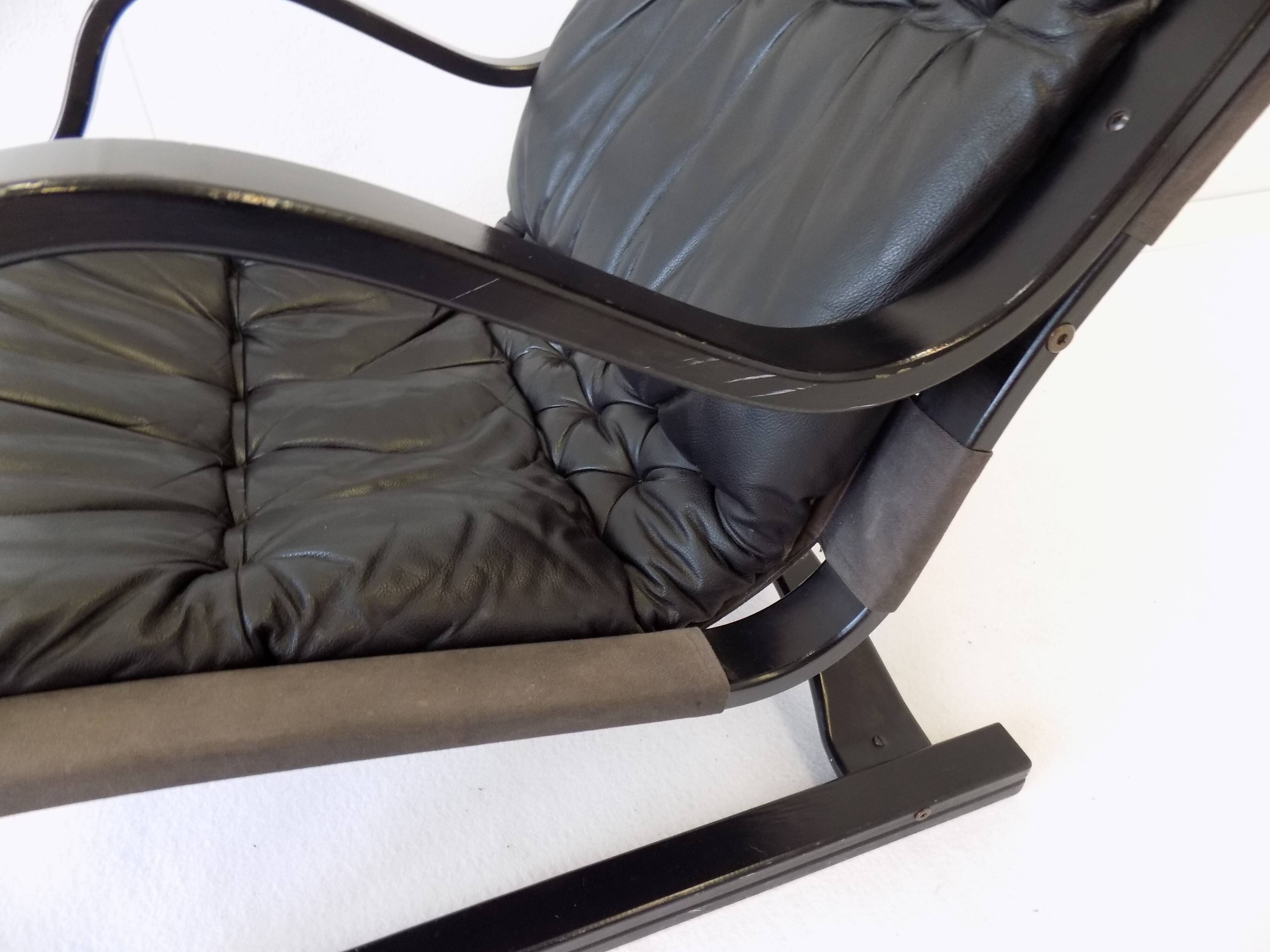 Asko Koivutaru black leather armchair by Esko Pajamies