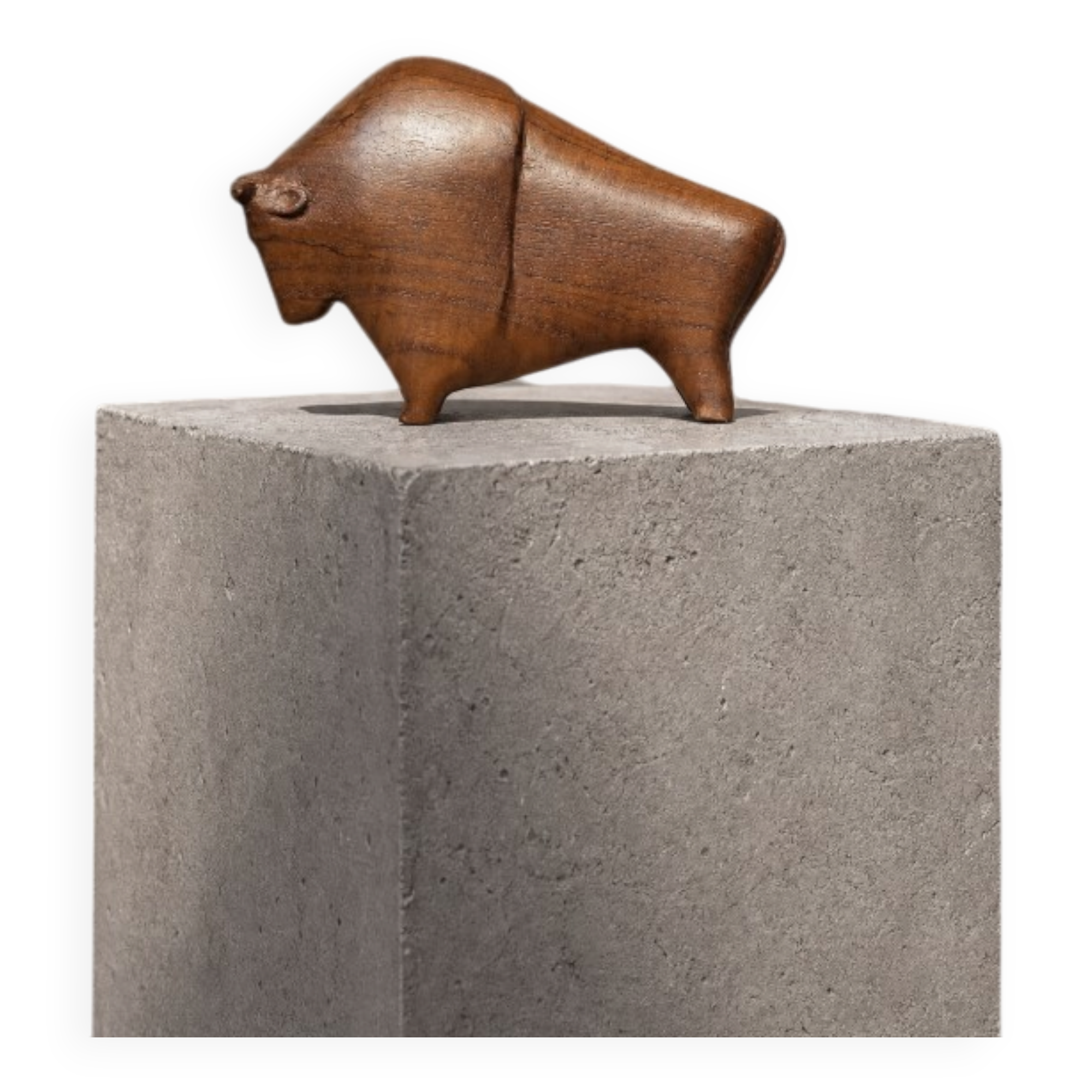 Vintage Danish Dark Teak Wood Bison Figurine, 1960s