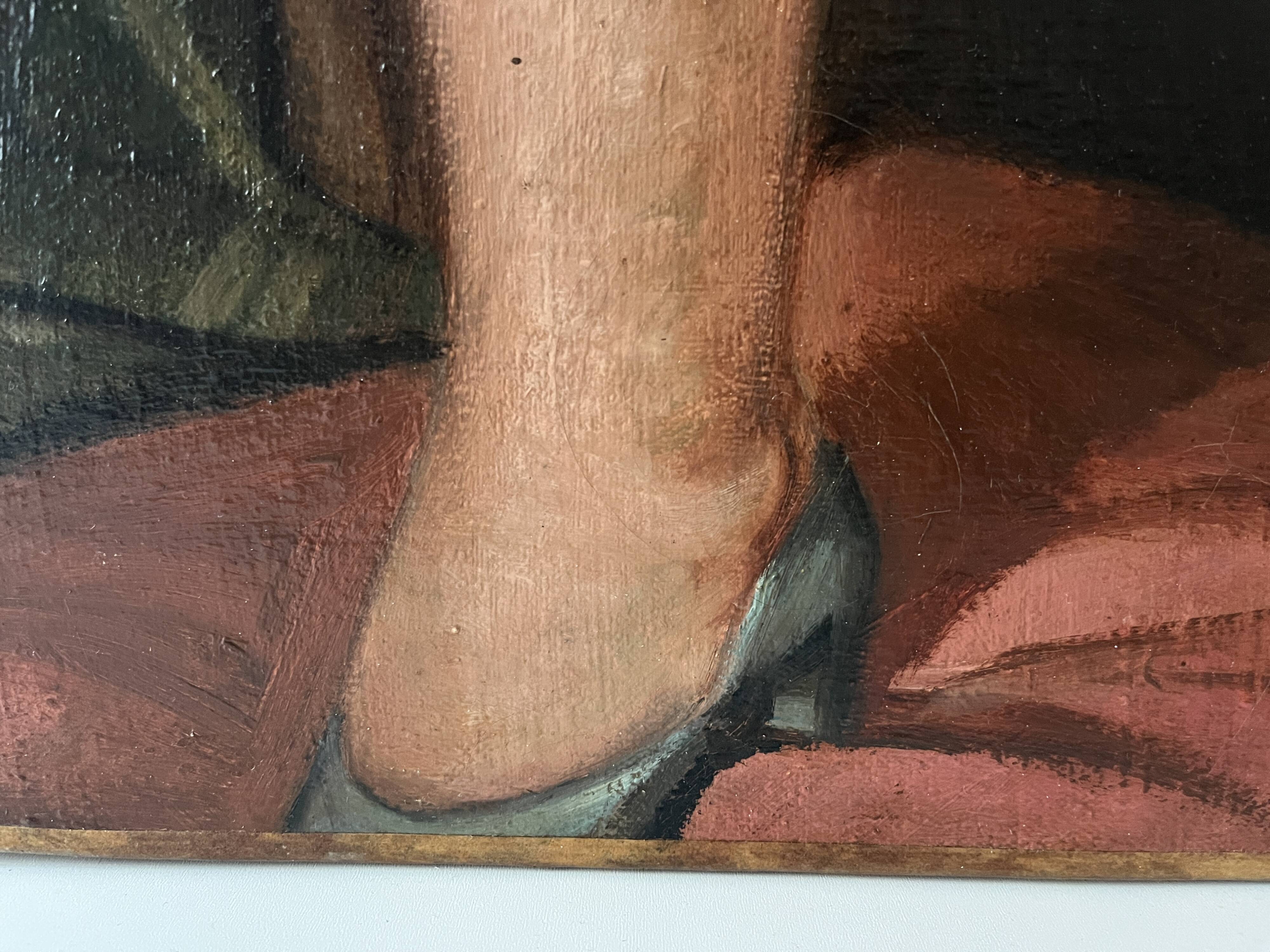 Oil painting on canvas of a nude woman in Art Deco style, old portrait.