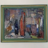 Vintage Modernists Oil Painting Still Life With Red Bottle, Signed Falck