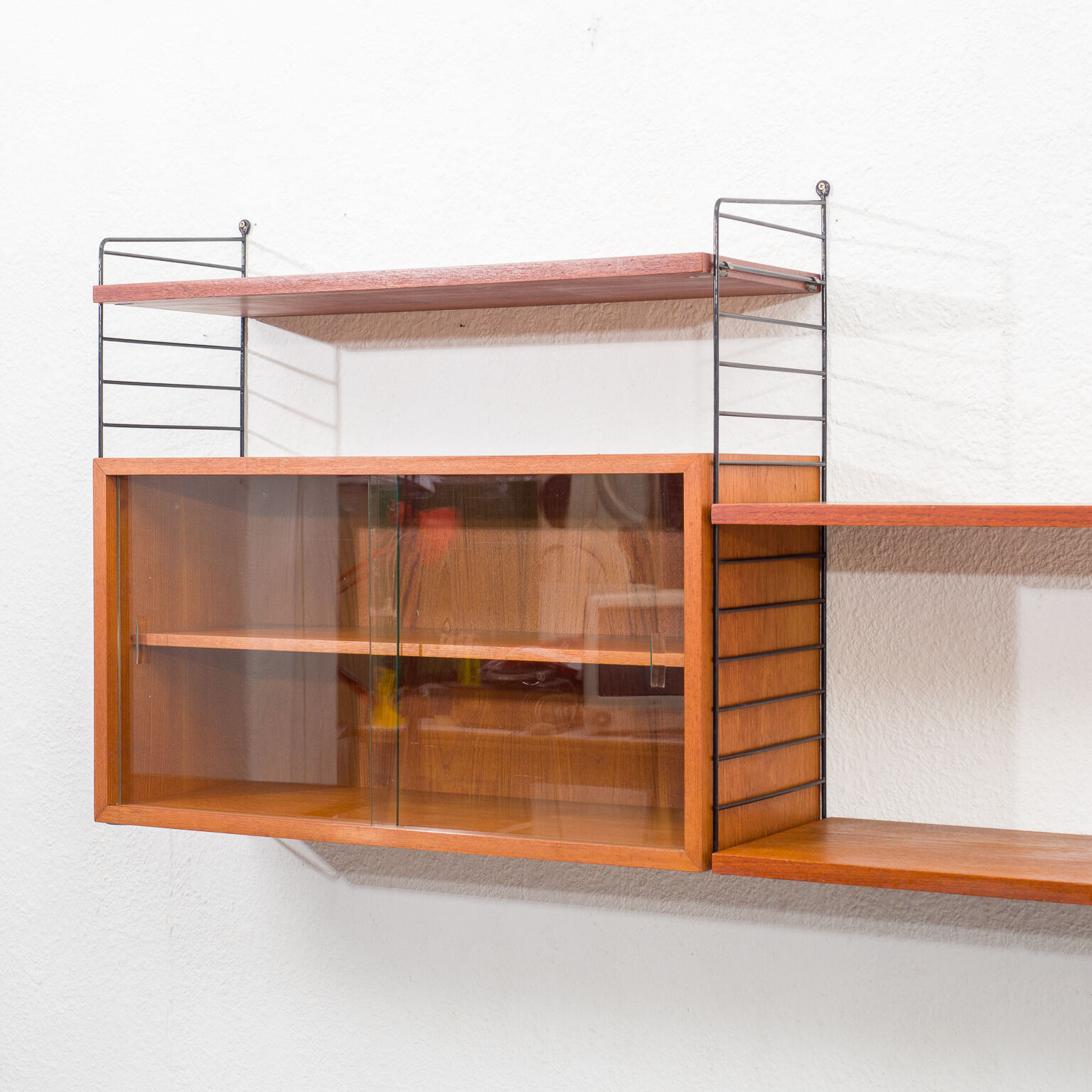 Shelf String, teak, with showcase, vintage