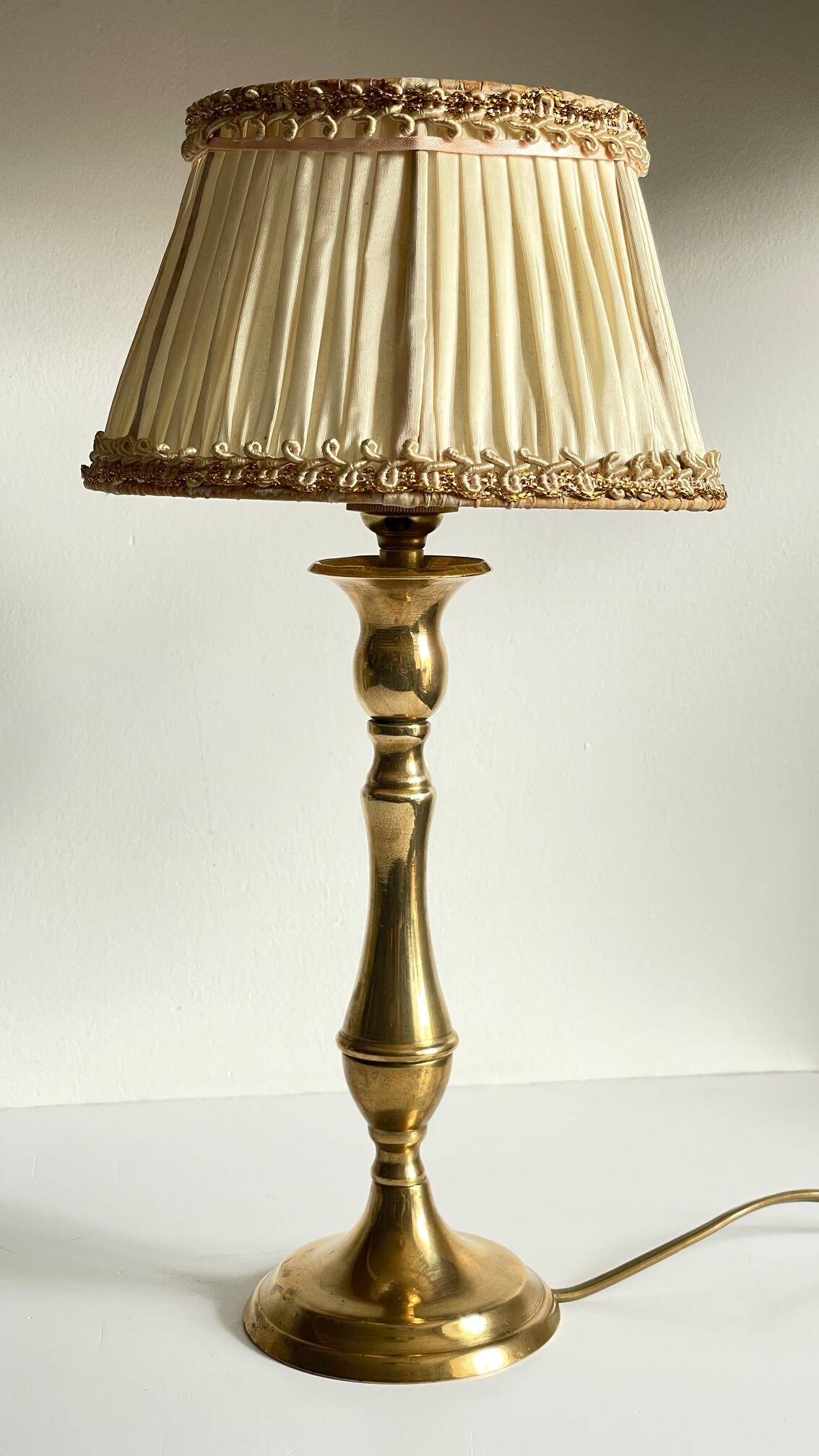 Solid brass lamp and antique lampshade