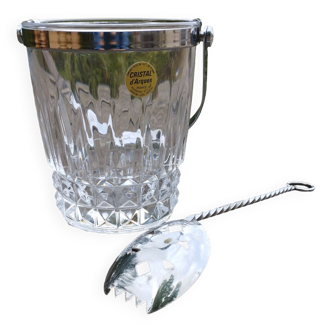 Cristal d'Arques ice bucket & spoon stamped Fabiora, vintage