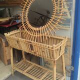 Large rattan sun mirror circa 1960 72 cm in diameter