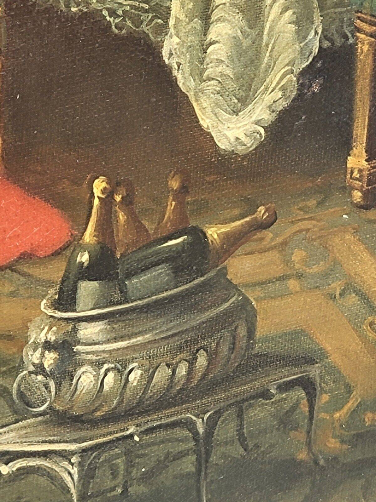 Signed Antique French Oil Painting – Cardinals in Luxurious Setting, 19th C