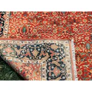Hand-Knotted Area Rug with Floral Design, Red Wool Carpet for Living Room