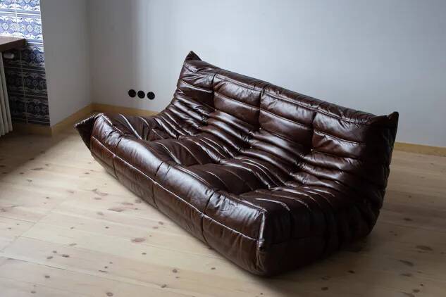 Togo 3-seater sofa in shiny brown leather