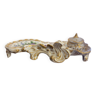 Encrier porte plumes en porcelaine