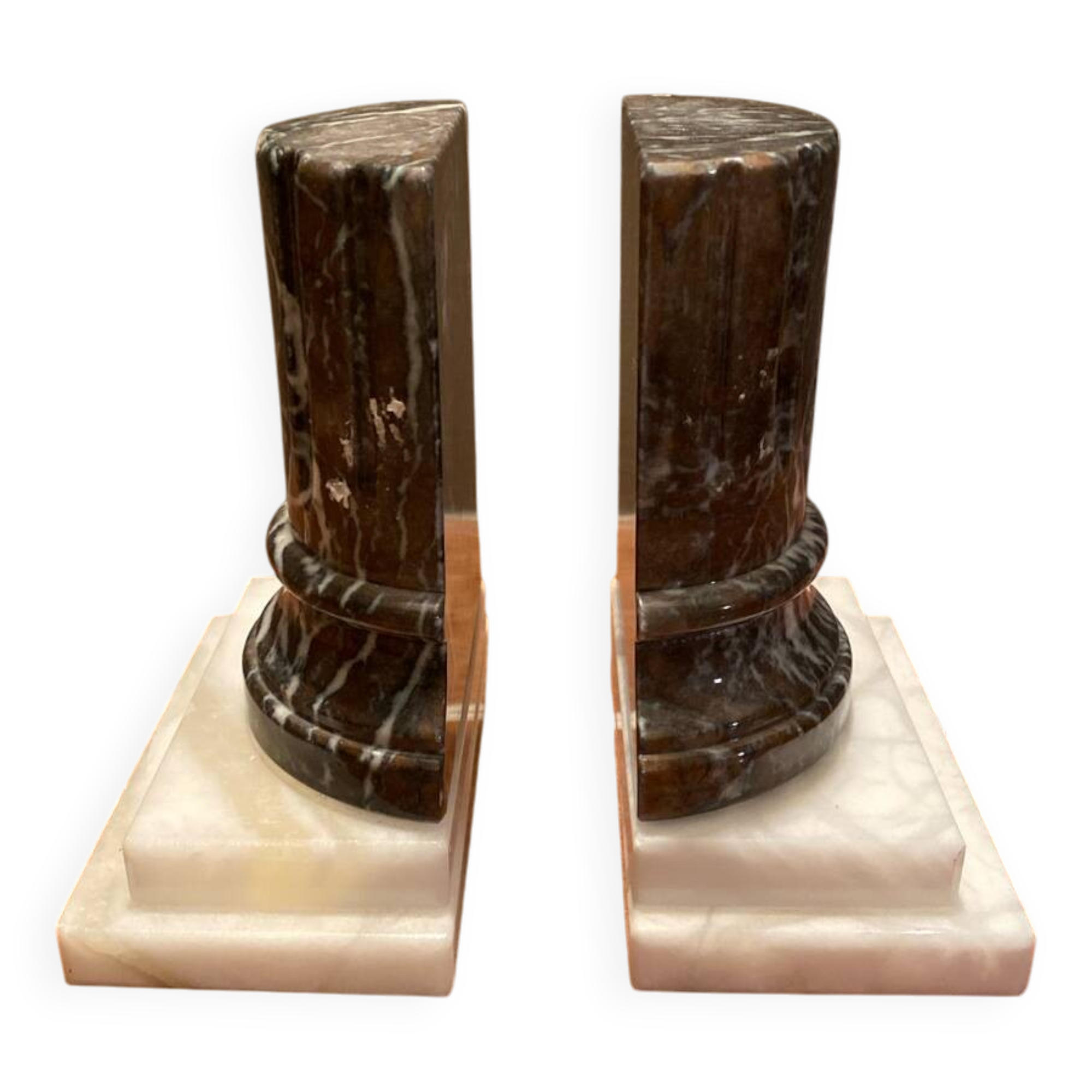 Luxury marble bookend set black and white baroque columns