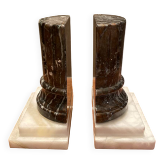 Luxury marble bookend set black and white baroque columns