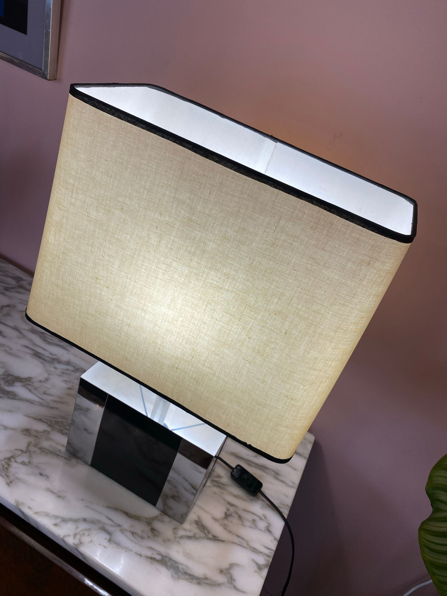 Metal lamp, black plexiglass and its original shade.