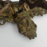 Pair of 3-light beveled mirror wall lights in Napoleon style, gilded bronze