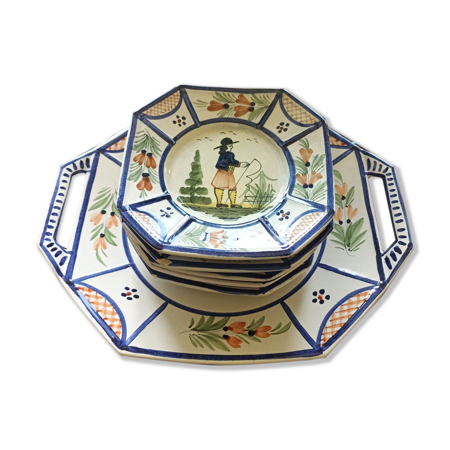 Old dessert service HB Quimper from the 20s