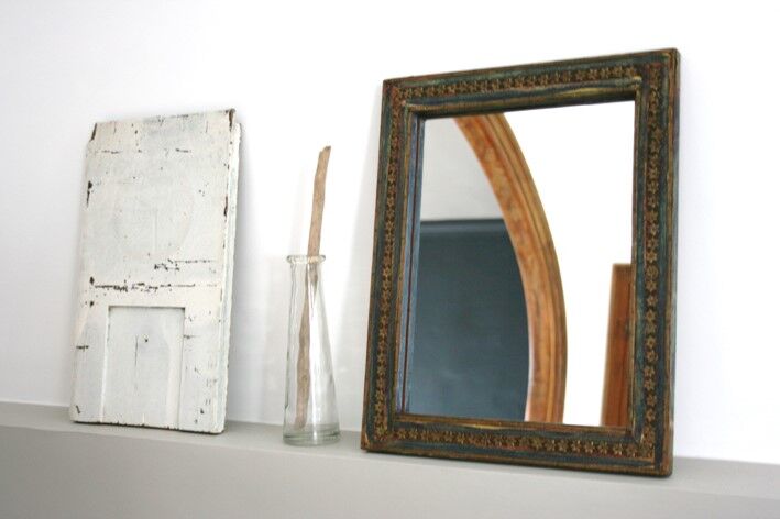 Handcrafted wooden mirror, metal décor 38x30cm