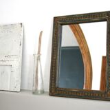 Handcrafted wooden mirror, metal décor 38x30cm