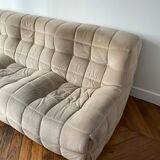 Sofa 3 places Kashima Line Roset velvet beige 70s