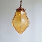 Art Deco pendant light in amber crackled glass, 1920s-30s