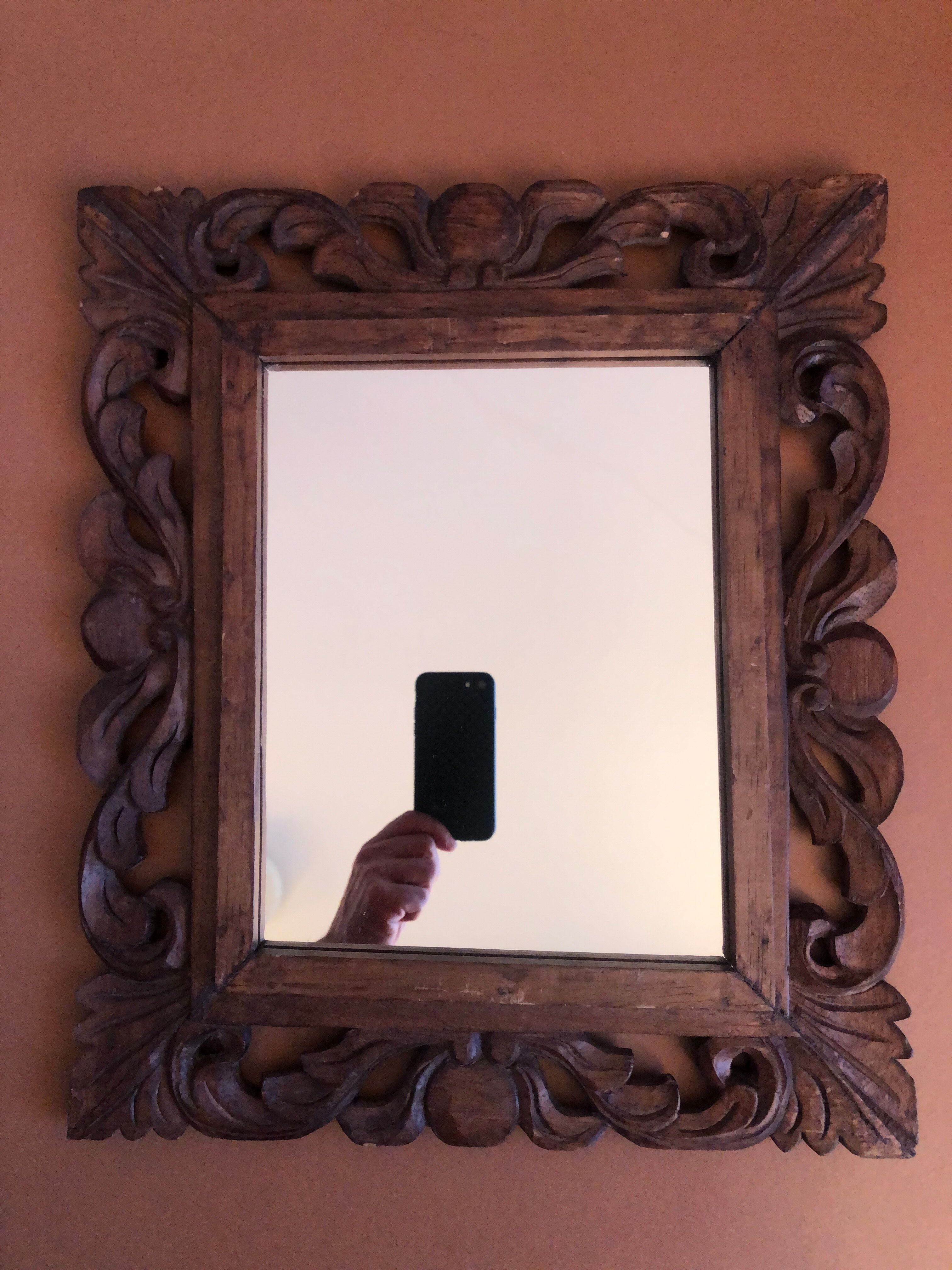 Old mirror carved wooden frame