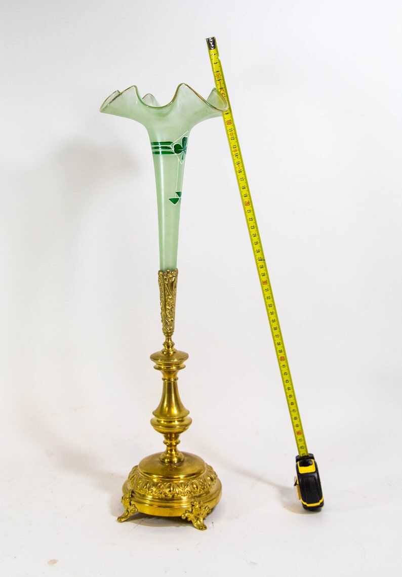 Art nouveau table vase in brass and opaline glass