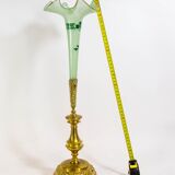 Art nouveau table vase in brass and opaline glass