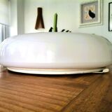 Large Italian glossy white acrylic minimalist pill flush mount ceiling fixture lamp. 1960s