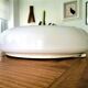 Large Italian glossy white acrylic minimalist pill flush mount ceiling fixture lamp. 1960s