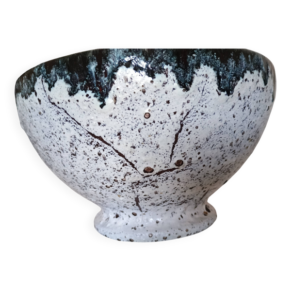 Coupe grès Accolay - glaçure lava noir & blanc