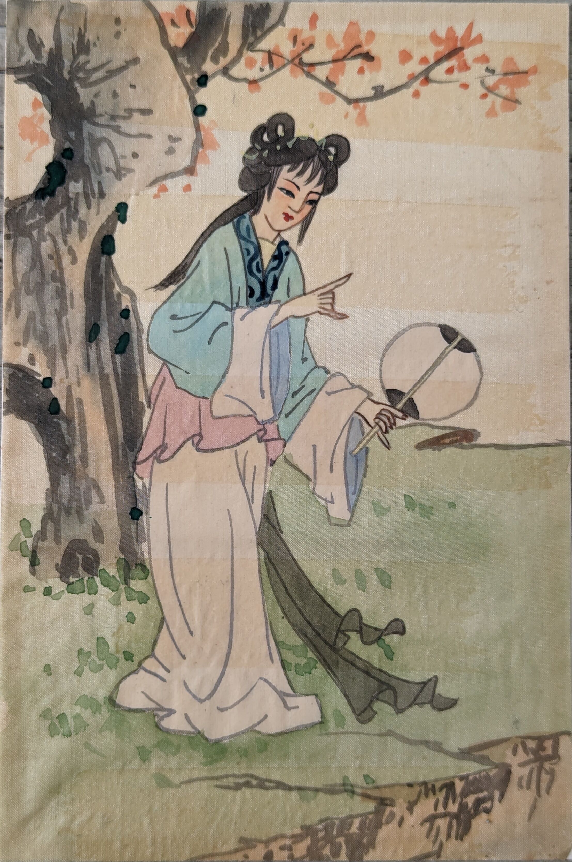 Chinese print "young beauties with a fan" twentieth century