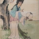 Chinese print "young beauties with a fan" twentieth century