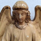 Bénitier céramique ange ailé antique objet religieux décoration campagne