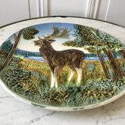 Plat en barbotine animal modèle cerf années 30 Made in Germany