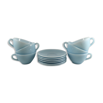 Coffee service Duralex in pastel blue opaline