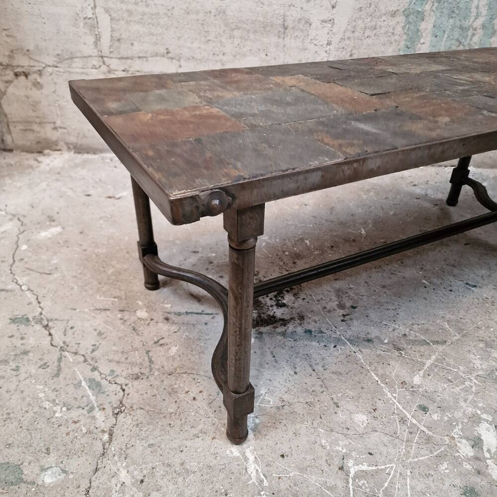 Vintage wrought iron and slate coffee table