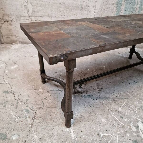 Vintage table basse fer forge et ardoise