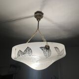 Glass basin decorated with flowers and butterflies Art Deco France Deveau 1925