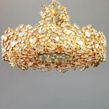 Golden brass chandelier with crystal glass inlays by Palwa, Germany, 1970s.