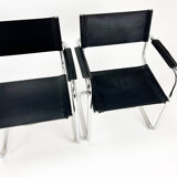 Set of 4 bauhaus cantilever tubular and leather armchairs, 1970's